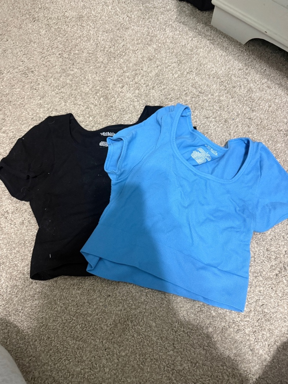 wild fable Bright Blue and black Ribbed Scoop Neck Crop Tops
